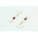 Gold Plated 925 Sterling Silver Earrings Natural Red Ruby Stone & Pearls 1.9"